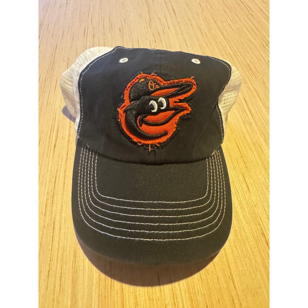 47 Brand Baltimore Orioles MLB Trucker Hat Mens L-XL Black White Stretch Fit 47